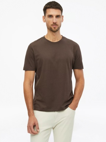 s.Oliver Tricou barbati din bumbac, cu decolteu la baza gatului, Regular fit, Maro