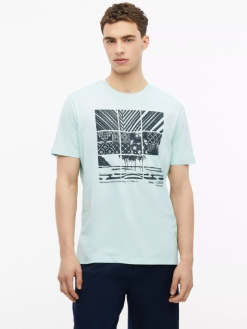 s.Oliver Tricou barbati, din bumbac, cu imprimeu frontal, Turcoaz deschis