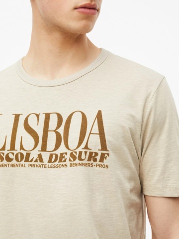 s.Oliver Tricou barbati din bumbac, cu imprimeu, Regular fit, Bej - Img 2