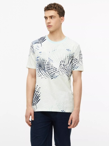 s.Oliver Tricou barbati, din jerseu de bumbac, cu imprimeu tropical, Turcoaz deschis