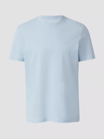 s.Oliver Tricou barbati la baza gatului, din bumbac, Regular fit, Albastru deschis - Img 5