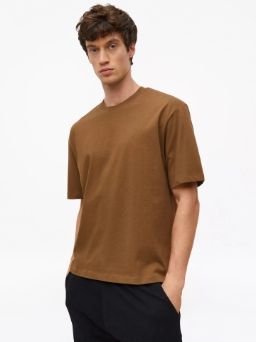 s.Oliver Tricou barbati la baza gatului, din jerseu gros de bumbac, Modern fit, Maro