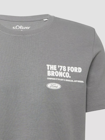 s.Oliver Tricou barbati la baza gatului, Regular fit, cu imprimeu Ford®, Gri inchis - Img 7
