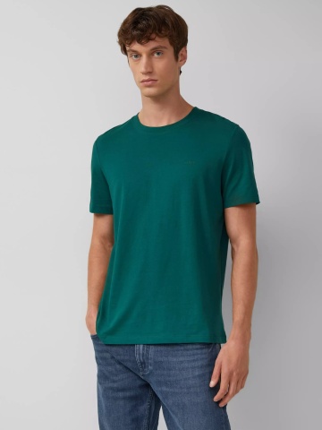 s.Oliver Tricou barbati, Regular fit cu decolteu la baza gatului, imprimeu uni, Verde inchis - Img 3