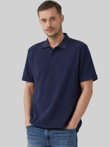 s.Oliver Tricou polo barbati, din piqué waffle, Regular fit, Bleumarin inchis
