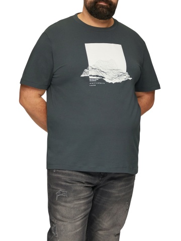 Tricou barbati big sizes la baza gatului din bumbac, cu imprimeu Grafic si croiala Regular fit, Gri inchis - Img 1