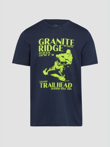 Tricou barbati cu maneca scurta, imprimeu in partea din fata si croiala Regular Fit, Bleumarin inchis - Img 6