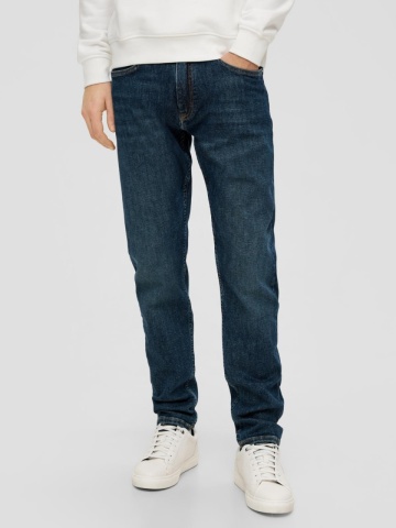 Blugi barbati Mauro, cu talie medie, croiala Regular, Tapered Leg, Albastru inchis - Img 1