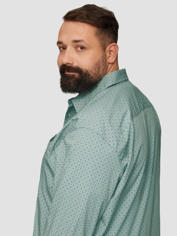 Camasa barbati big sizes, cu maneca lunga si imprimeu floral, Slim Fit, Verde deschis - Img 4