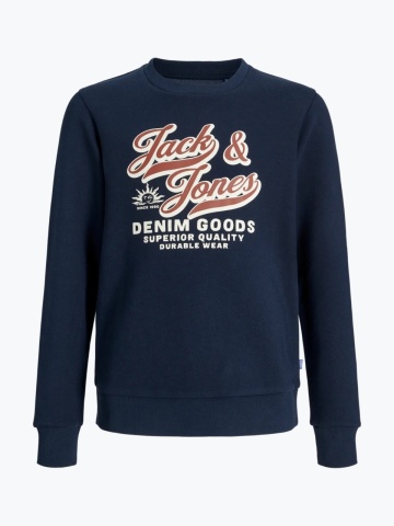 Jack & Jones Bluza baieti, Regular fit, cu imprimeu text si decolteu la baza gatului, Bleumarin inchis - Img 8