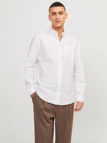 Jack & Jones Camasa barbati, Casual cu croiala Slim Fit, din bumbac, Alb