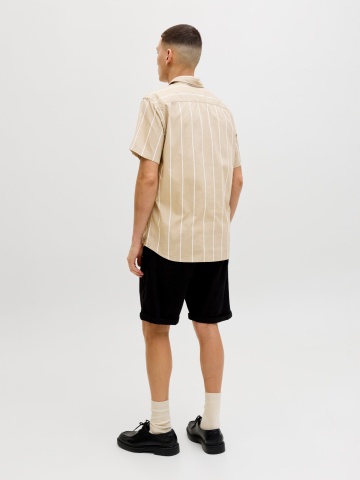Jack & Jones Camasa barbati din bumbac cu imprimeu in dungi, Regular Fit, JJETHAN, Maro deschis - Img 7