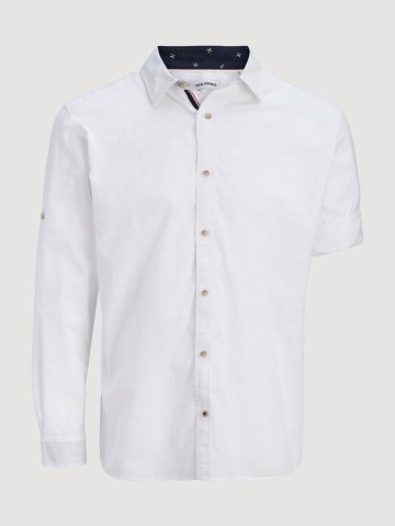Jack & Jones Camasa barbati, Regular fit, Henry, din bumbac, Alb - Img 8