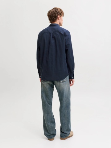 Jack & Jones Camasa barbati, Regular fit, Henry, din bumbac, Bleumarin inchis - Img 7