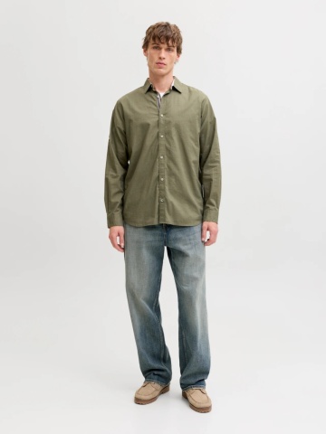 Jack & Jones Camasa barbati, Regular fit, Henry, din bumbac, Olive - Img 6
