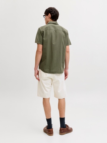 Jack & Jones Camasa cu maneca scurta barbati, din amestec de in, Regular fit, Olive - Img 6