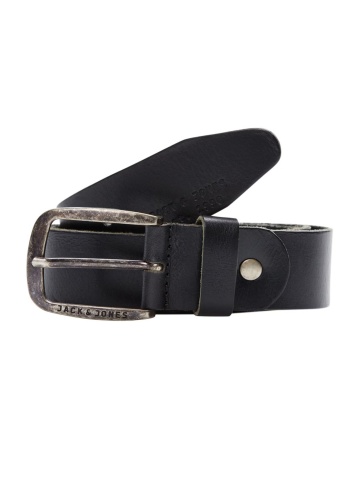 Jack & Jones Curea barbati din piele de bivol, catarama clasica cu stift, Negru