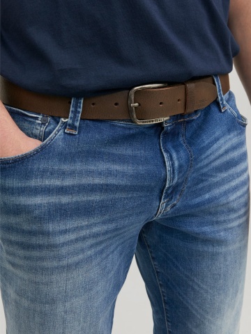 Jack & Jones Curea barbati din piele de bivol, catarama clasica cu stift, Maro - Img 4