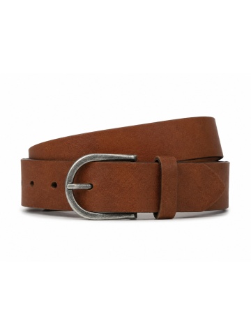 Jack & Jones Curea barbati, din piele naturala de vaca, catarama cu stift, Maro