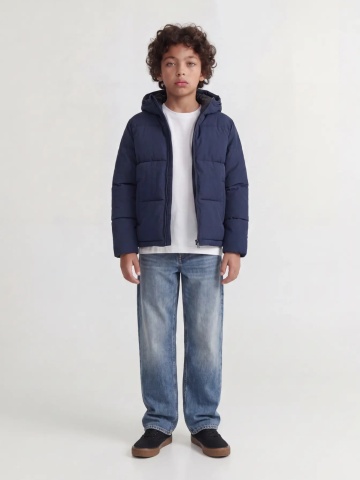 Jack & Jones Geaca baieti, PUFFER, cu gluga, Regular fit, JJGALAXY, Bleumarin inchis - Img 3