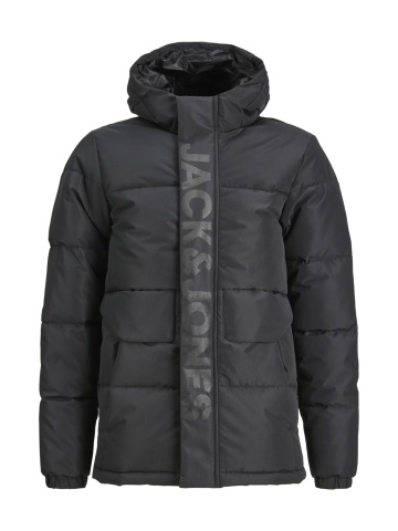 Jack & Jones Geaca PUFFER baieti, cu dubla inchidere, gluga si imprimeu cu logo, JCOSPEED, Negru - Img 7