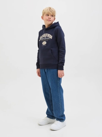 Jack & Jones Hanorac baieti cu imprimeu cu logo si buzunar tip marsupiu, Bleumarin inchis - Img 6