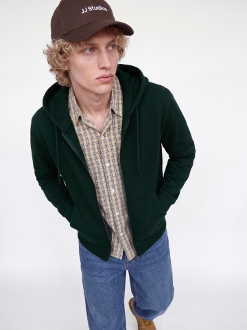 Jack & Jones Hanorac barbati, cu fermoar si gluga, Regular fit, JJEBRADLEY, Verde inchis - Img 3