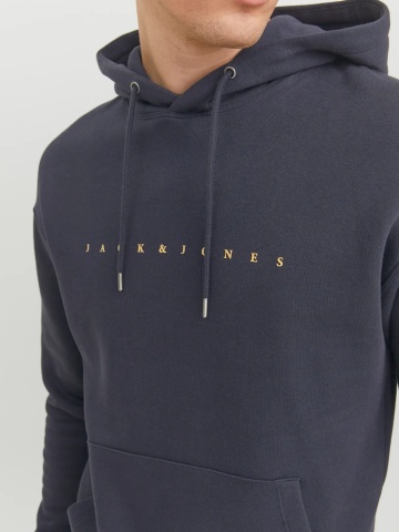 Jack & Jones Hanorac barbati, cu gluga fara fermoar, Relaxed Fit, JJESTAR, Bleumarin inchis - Img 3