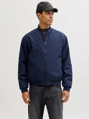 Jack & Jones, Jacheta bomber, barbati, cu buzunare oblice fara fermoar, Bleumarin inchis