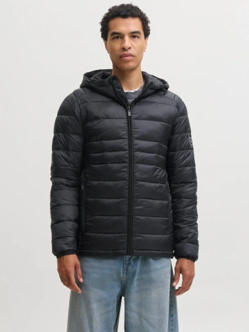Jack & Jones Jacheta matlasata, barbati, cu gluga, Regular fit, JJEKINGSLEY, Negru