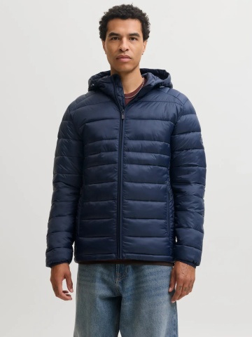 Jack & Jones Jacheta matlasata, barbati, cu gluga, Regular fit, JJEKINGSLEY, Bleumarin inchis