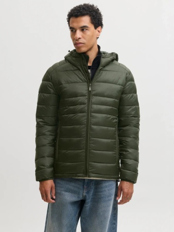 Jack & Jones Jacheta matlasata, barbati, cu gluga, Regular fit, JJEKINGSLEY, Verde inchis
