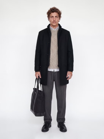 Jack & Jones Palton barbati din amestec de lana, cu dubla inchidere, Bleumarin inchis - Img 4