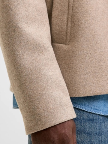 Jack & Jones Palton scurt barbati, JEHARRIS, cu guler inalt si 2 buzunare oblice, Maro deschis - Img 5