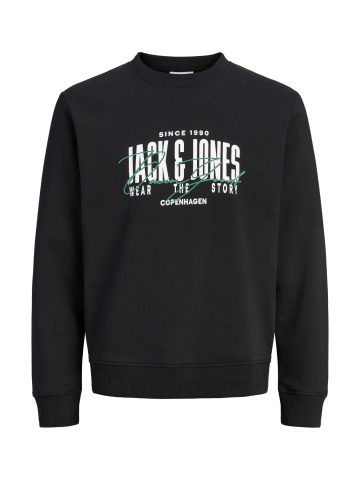 Jack & Jones Plus Bluza barbati big sizes, imprimeu cu logo, Regular fit, JJAERO, Negru