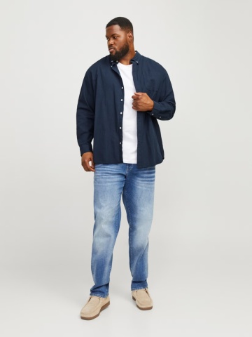 Jack & Jones Plus Camasa casual barbati big sizes, din bumbac organic, Bleumarin inchis - Img 6