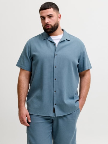 Jack & Jones Plus Camasa Waffle, barbati big sizes, Resort Shirt, Albastru inchis