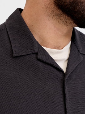 Jack & Jones Plus Camasa Waffle, barbati big sizes, Resort Shirt, Negru - Img 3