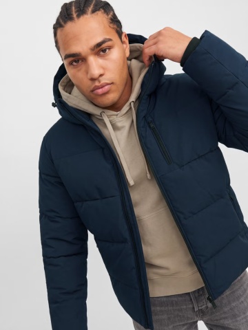 Jack & Jones Plus Geaca barbati big sizes, PUFFER, cu gluga, JJEBECKS, Bleumarin inchis - Img 3