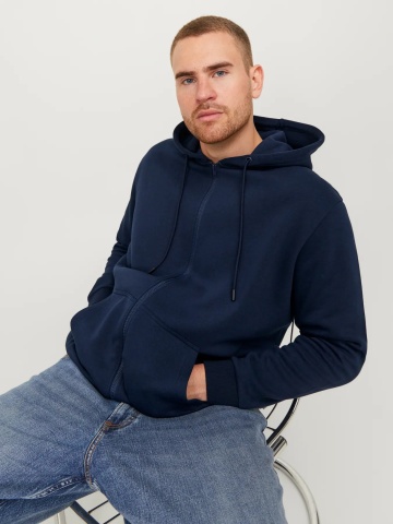 Jack & Jones Plus Hanorac cu fermoar, barbati big sizes, Relaxed Fit, JJEBRADLEY, Bleumarin inchis - Img 5
