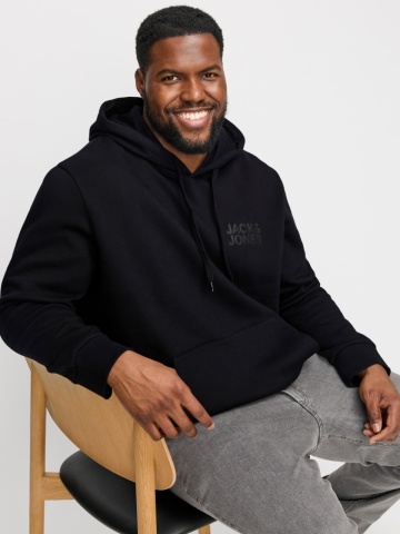 Jack & Jones Plus Hanorac fara fermoar, barbati big sizes, cu logo, Negru - Img 3