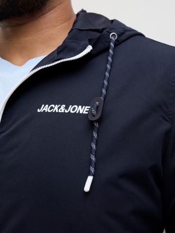 Jack & Jones Plus Jacheta bomber cu gluga, barbati big sizes, JJERUSH, Bleumarin inchis/Gri - Img 3