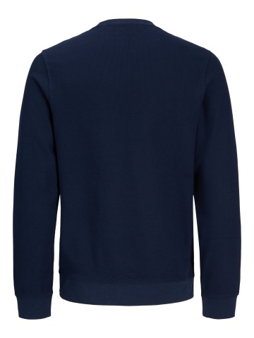 Jack & Jones Plus Pulover barbati din bumbac organic, decolteu la baza gatului, Regular Fit, JPRBLUALVES, Bleumarin inchis - Img 8
