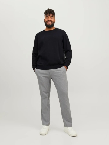 Jack & Jones Plus Pulover tricotat barbati big sizes, din bumbac organic, cu decolteu la baza gatului, Regular Fit, JJEBASIC, Negru - Img 5
