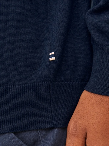 Jack & Jones Plus Pulover tricotat barbati big sizes, din bumbac organic, cu decolteu la baza gatului, Regular Fit, JJEBASIC, Bleumarin inchis - Img 4