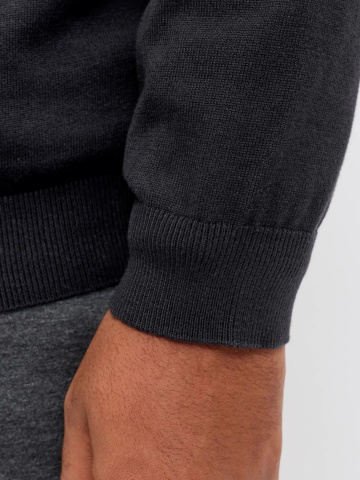 Jack & Jones Plus Pulover tricotat barbati big sizes, din bumbac organic, guler polo, JJEBASIC, Regular Fit, Negru - Img 5