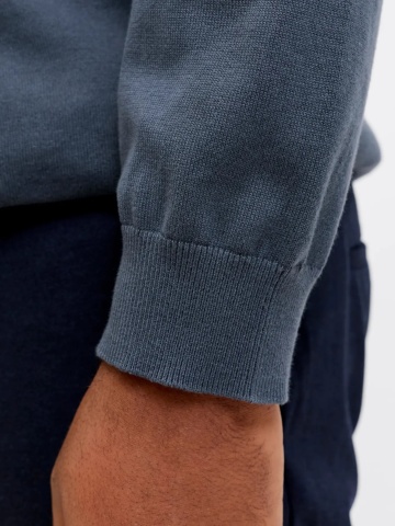 Jack & Jones Plus Pulover tricotat barbati big sizes, din bumbac organic, guler polo, JJEBASIC, Regular Fit, Gri albastrui - Img 5