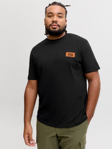 Jack & Jones Plus Tricou barbati big sizes, din bumbac, Regular fit, JJRUSH, Negru - Img 4