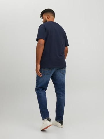 Jack & Jones Plus Tricou la baza gatului, barbati big sizes, din bumbac organic, Regular Fit, Bleumarin inchis - Img 2
