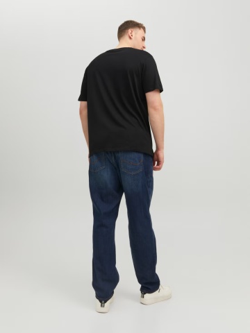 Jack & Jones Plus Tricou la baza gatului, barbati big sizes, din bumbac organic, Regular Fit, Negru - Img 2